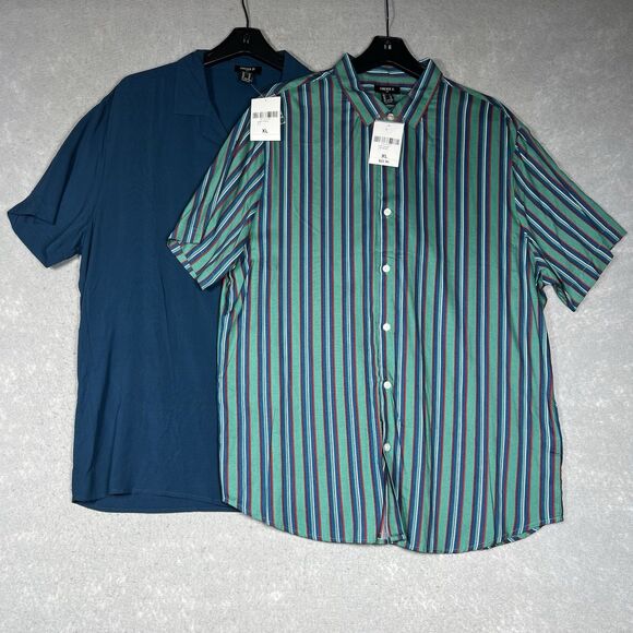 Forever 21 Vertical Stripe Rayon Short Sleeve Shirt Mens XL Multicolor/Green LOT - Picture 1 of 14